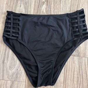High waisted black bikini bottom with open slit sides medium